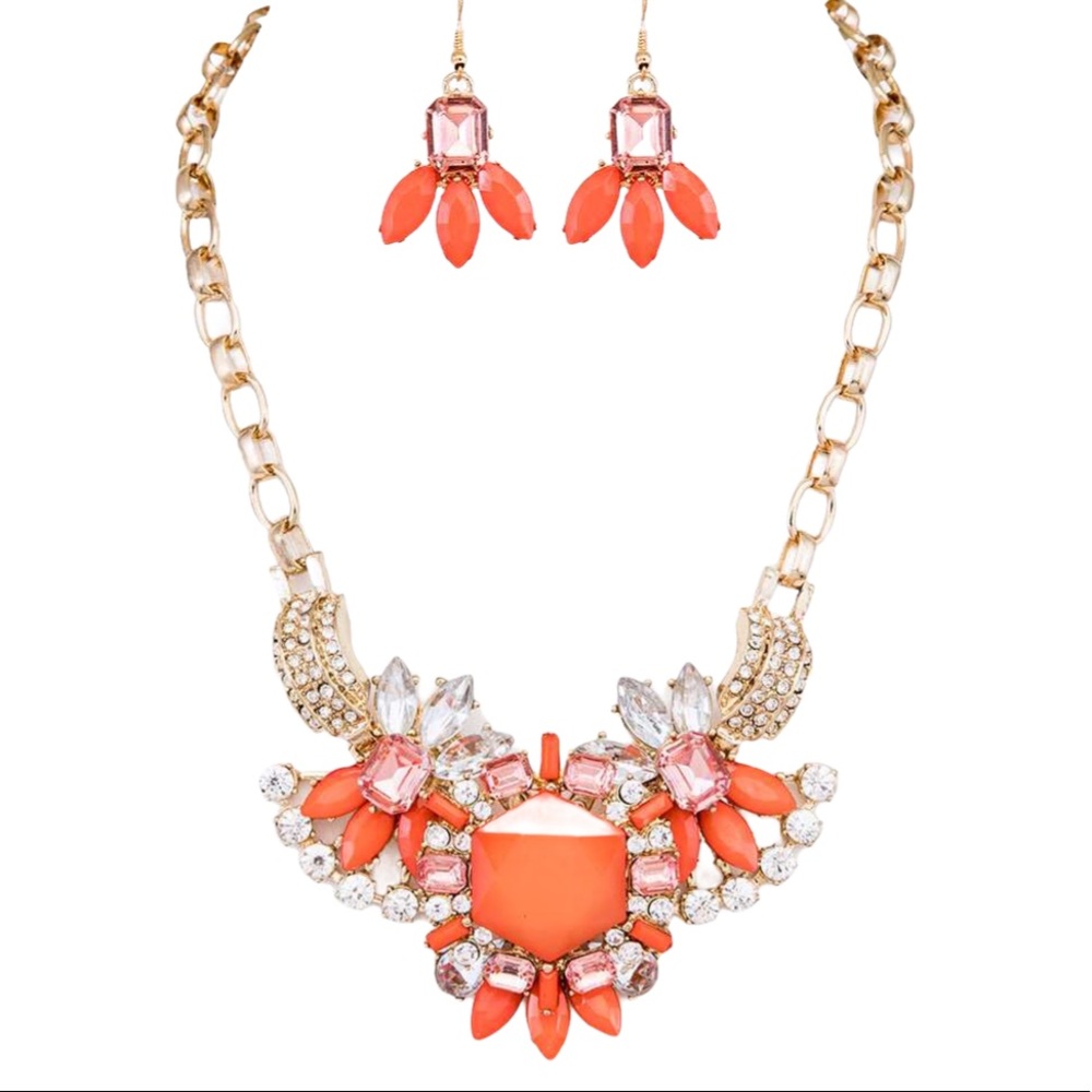 Orange & Gold Royal Queen’s Jeweled Statement Necklace